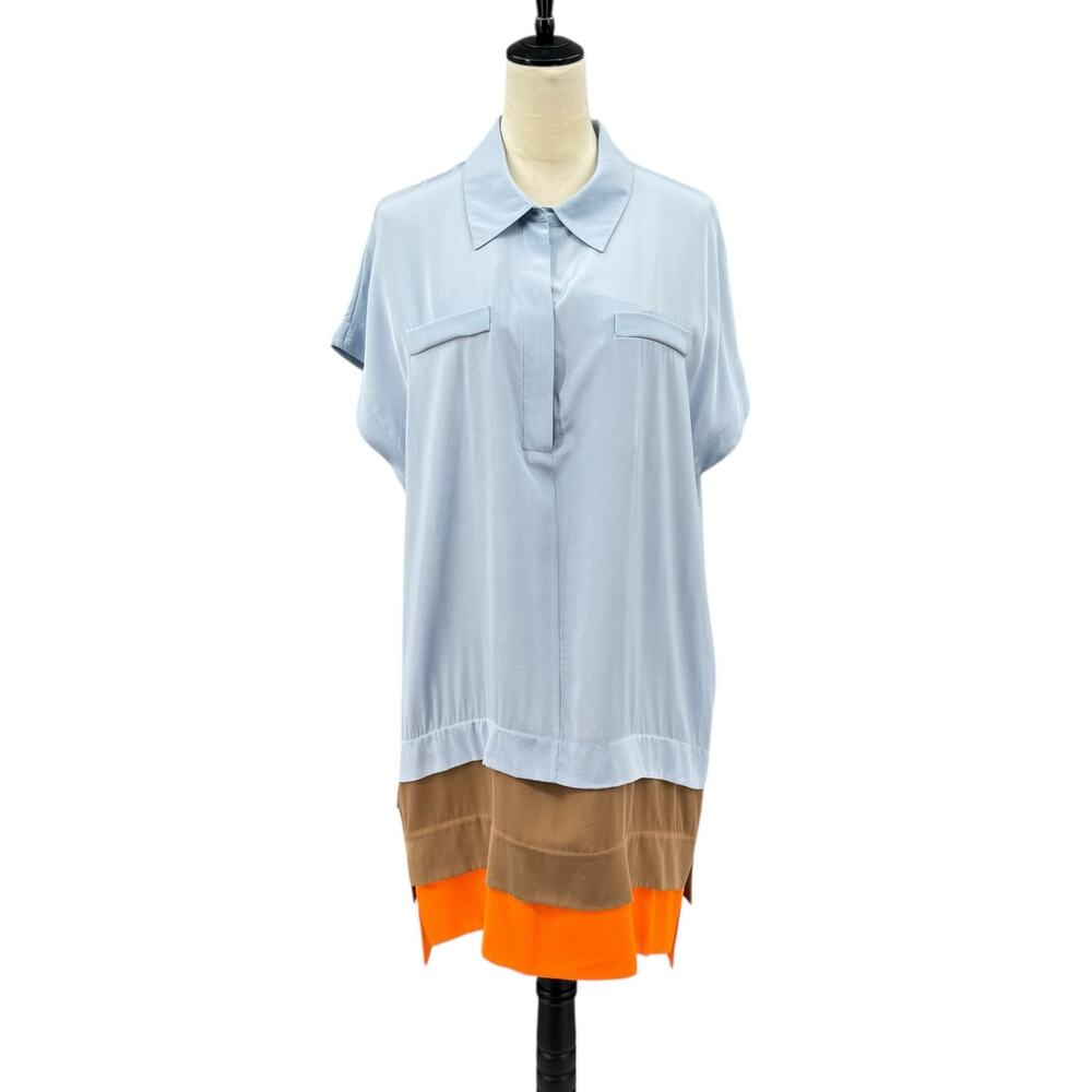 Diane von Furstenberg NWT XS/S Hatsu Tiered Colorblock Silk Crepe Shirt Dress - Picture 3 of 15